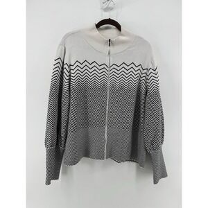 Per Se by Carlisle Sweater‎ Black White Stripe Size Womens XXL Full Zip Sweater